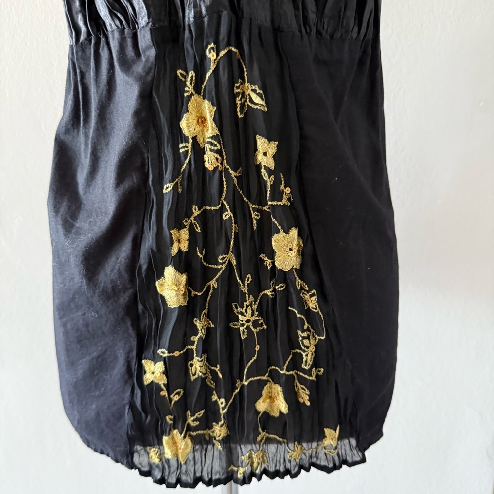 Vintage Y2K Venezia Black and Gold Sequins Satin Floral Babydoll Tank Size 16 - Picture 3 of 7